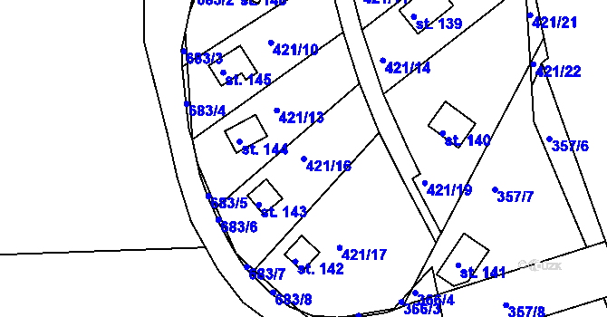 Parcela st. 421/16 v KÚ Doubí nad Lužnicí, Katastrální mapa