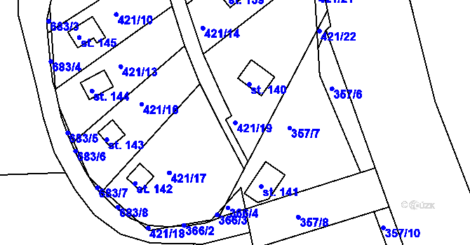 Parcela st. 421/19 v KÚ Doubí nad Lužnicí, Katastrální mapa
