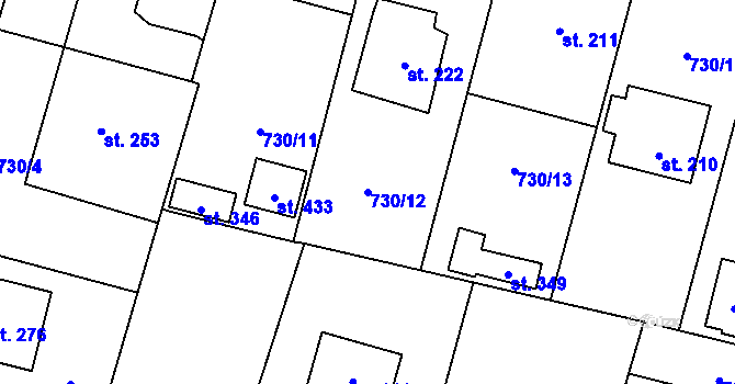 Parcela st. 730/12 v KÚ Košice u Soběslavi, Katastrální mapa