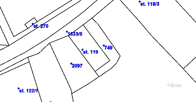 Parcela st. 119 v KÚ Doubravany, Katastrální mapa