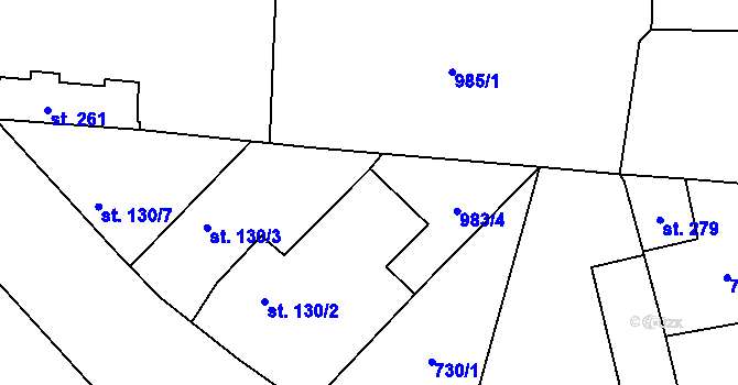 Parcela st. 130/2 v KÚ Doubravany, Katastrální mapa