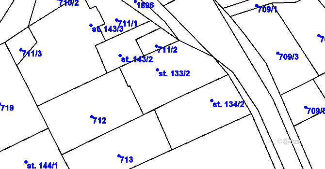 Parcela st. 133/2 v KÚ Doubravany, Katastrální mapa