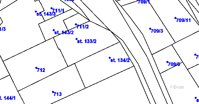 Parcela st. 134/2 v KÚ Doubravany, Katastrální mapa