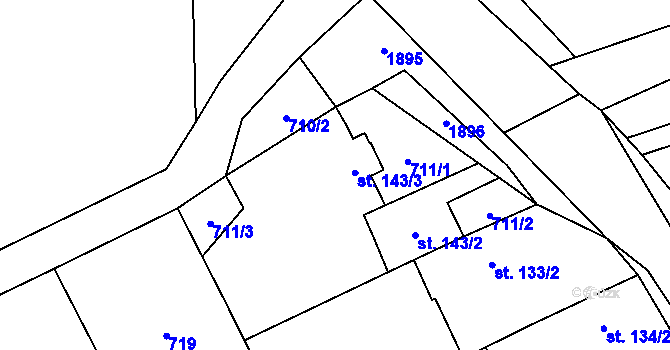 Parcela st. 143/3 v KÚ Doubravany, Katastrální mapa