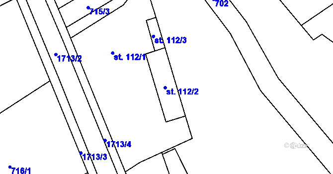 Parcela st. 112/2 v KÚ Doubravany, Katastrální mapa