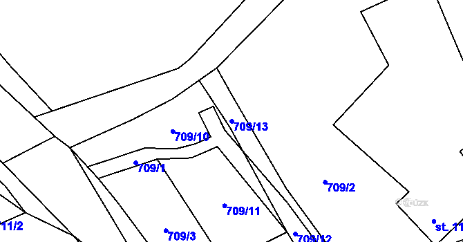 Parcela st. 709/13 v KÚ Doubravany, Katastrální mapa