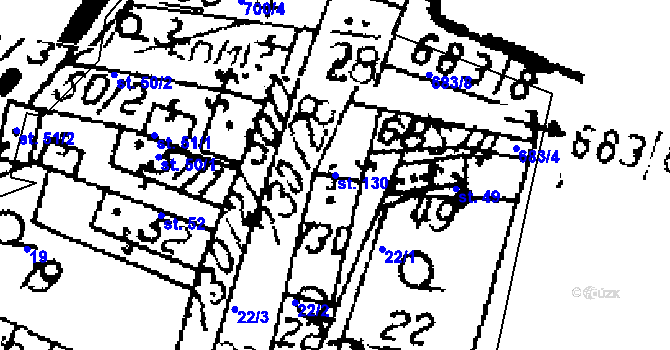 Parcela st. 130 v KÚ Seletice, Katastrální mapa