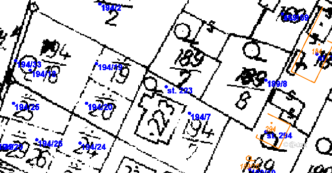Parcela st. 223 v KÚ Seletice, Katastrální mapa