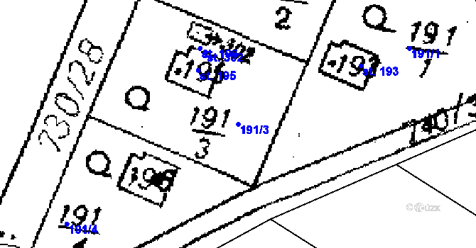 Parcela st. 191/3 v KÚ Seletice, Katastrální mapa