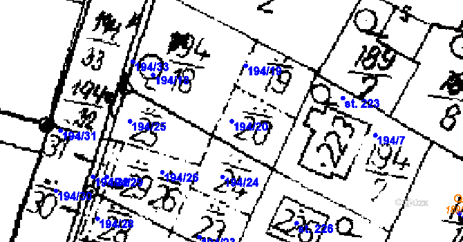 Parcela st. 194/20 v KÚ Seletice, Katastrální mapa