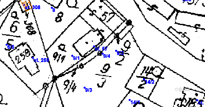 Parcela st. 9/4 v KÚ Seletice, Katastrální mapa