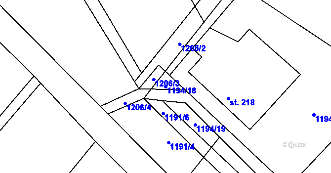 Parcela st. 1194/18 v KÚ Sovolusky u Košíku, Katastrální mapa