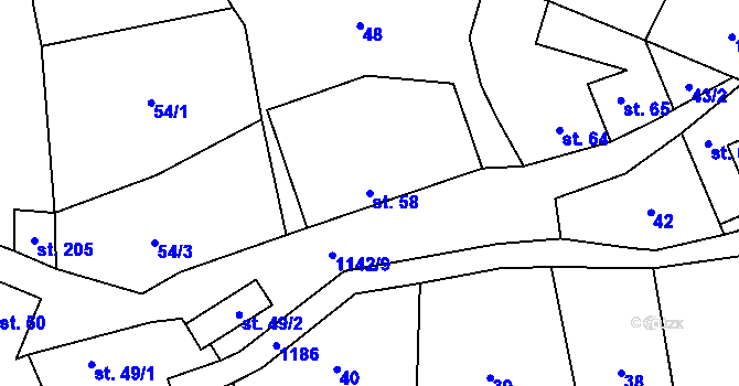 Parcela st. 58 v KÚ Košíky, Katastrální mapa