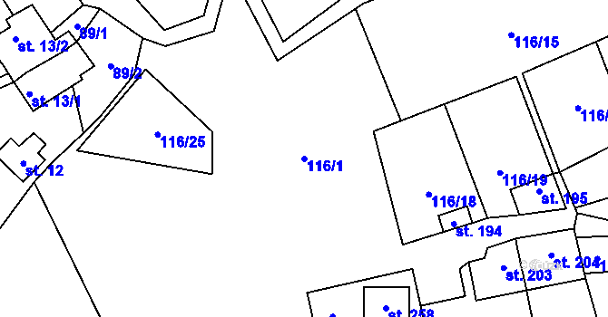 Parcela st. 116/1 v KÚ Košíky, Katastrální mapa