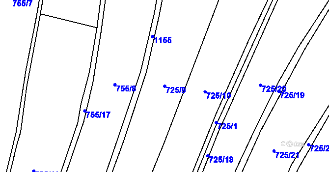 Parcela st. 725/9 v KÚ Košíky, Katastrální mapa