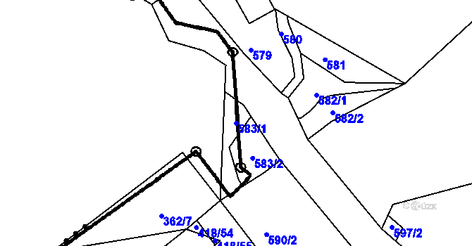 Parcela st. 583/1 v KÚ Košín, Katastrální mapa