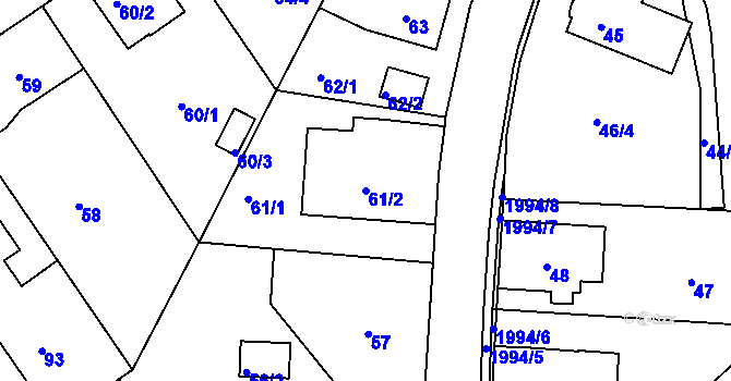 Parcela st. 61/2 v KÚ Košťálov, Katastrální mapa
