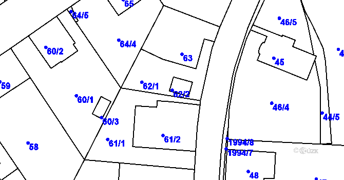 Parcela st. 62/2 v KÚ Košťálov, Katastrální mapa