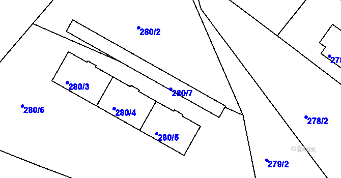 Parcela st. 280/7 v KÚ Košťálov, Katastrální mapa