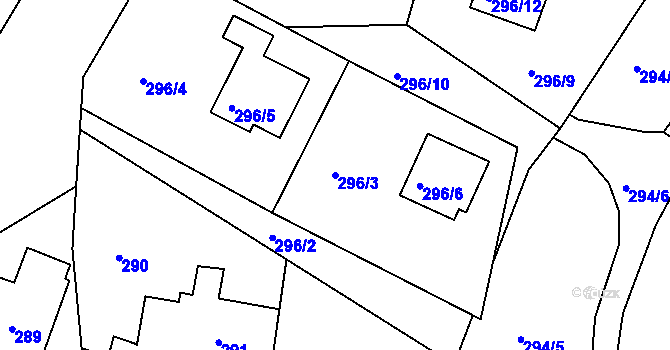 Parcela st. 296/3 v KÚ Košťálov, Katastrální mapa