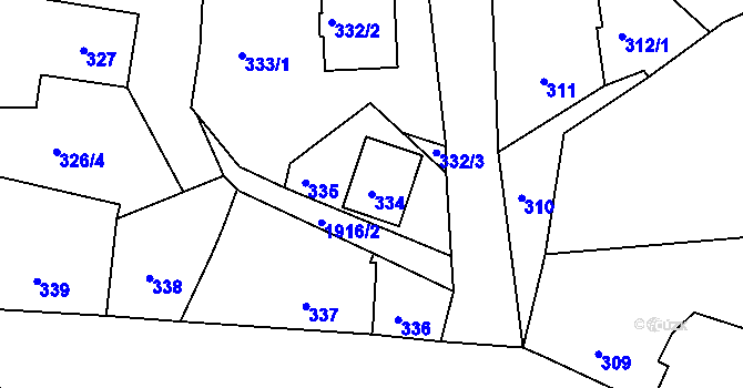 Parcela st. 334 v KÚ Košťálov, Katastrální mapa