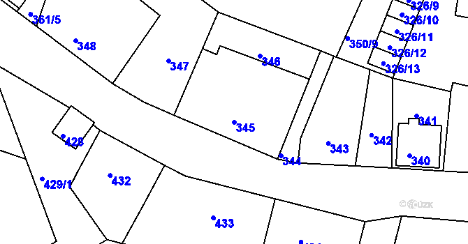 Parcela st. 345 v KÚ Košťálov, Katastrální mapa