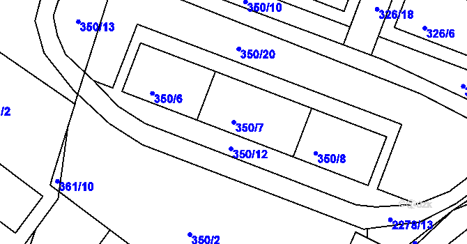 Parcela st. 350/7 v KÚ Košťálov, Katastrální mapa