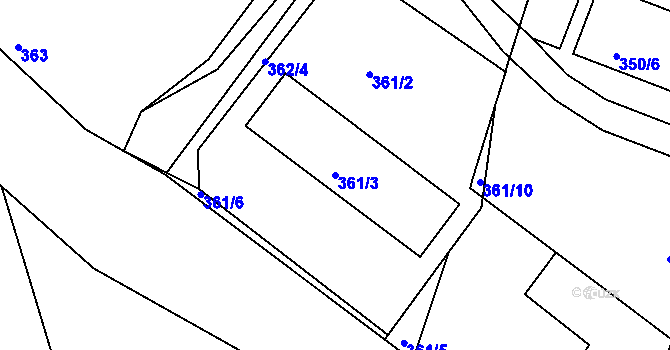 Parcela st. 361/3 v KÚ Košťálov, Katastrální mapa
