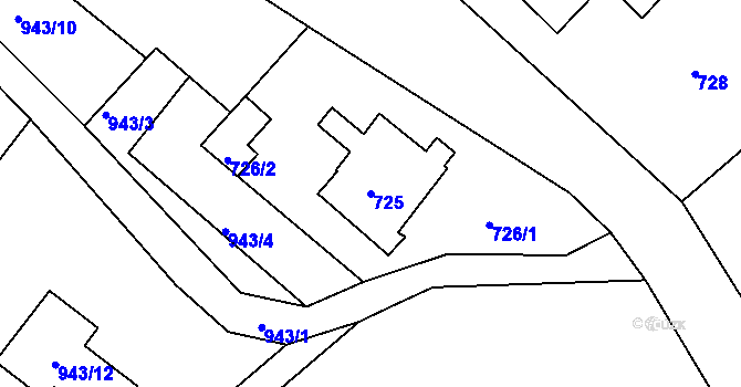 Parcela st. 725 v KÚ Košťálov, Katastrální mapa