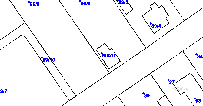 Parcela st. 90/20 v KÚ Košťálov, Katastrální mapa