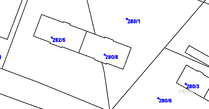 Parcela st. 280/8 v KÚ Košťálov, Katastrální mapa