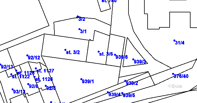 Parcela st. 3/6 v KÚ Košťany, Katastrální mapa
