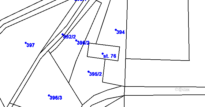 Parcela st. 76 v KÚ Košťany, Katastrální mapa