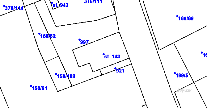 Parcela st. 143 v KÚ Košťany, Katastrální mapa