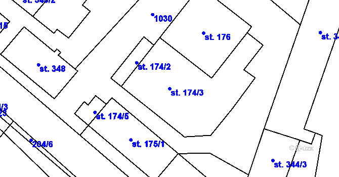 Parcela st. 174/3 v KÚ Košťany, Katastrální mapa