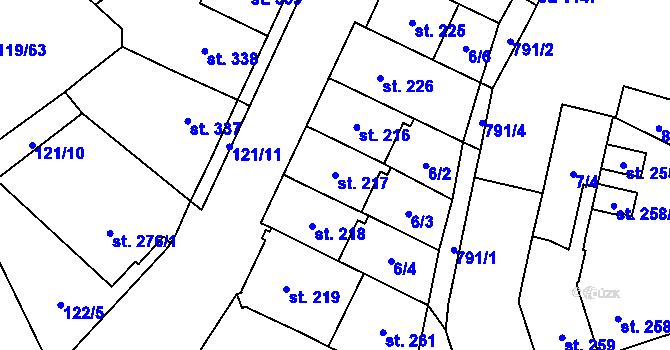 Parcela st. 217 v KÚ Košťany, Katastrální mapa