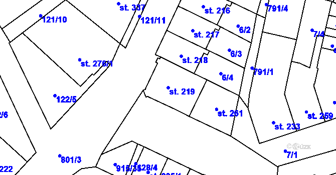 Parcela st. 219 v KÚ Košťany, Katastrální mapa