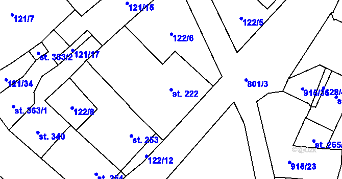 Parcela st. 222 v KÚ Košťany, Katastrální mapa