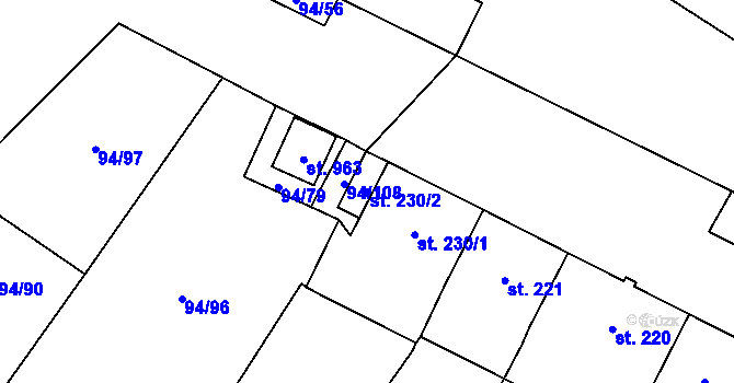 Parcela st. 230/2 v KÚ Košťany, Katastrální mapa