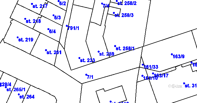 Parcela st. 259 v KÚ Košťany, Katastrální mapa