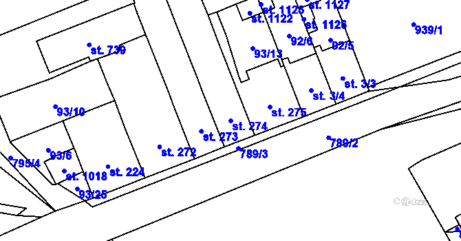Parcela st. 274 v KÚ Košťany, Katastrální mapa