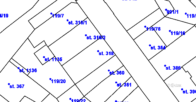 Parcela st. 318 v KÚ Košťany, Katastrální mapa