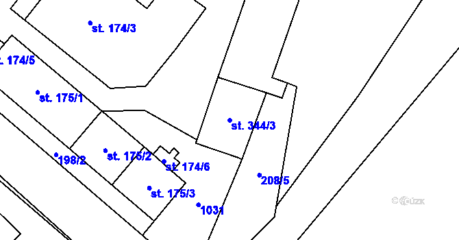 Parcela st. 344/3 v KÚ Košťany, Katastrální mapa