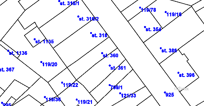 Parcela st. 360 v KÚ Košťany, Katastrální mapa