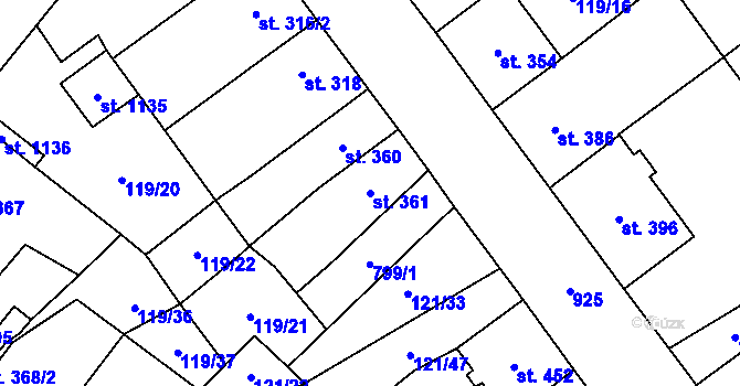 Parcela st. 361 v KÚ Košťany, Katastrální mapa