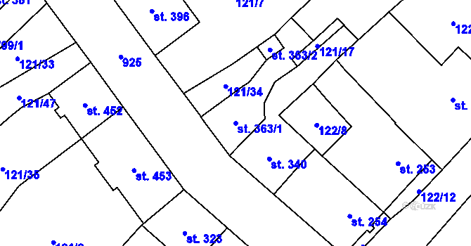 Parcela st. 363/1 v KÚ Košťany, Katastrální mapa