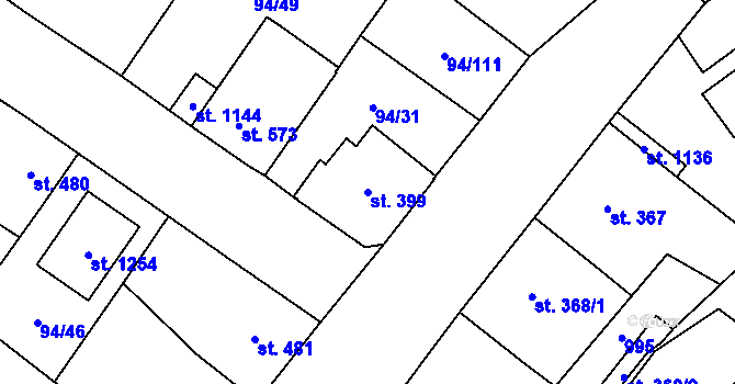 Parcela st. 399 v KÚ Košťany, Katastrální mapa