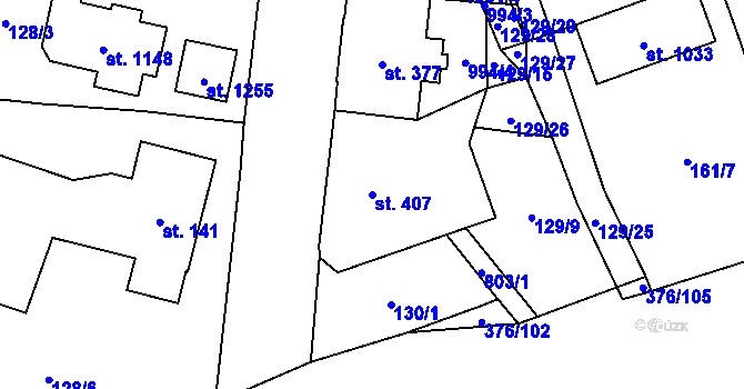 Parcela st. 407 v KÚ Košťany, Katastrální mapa