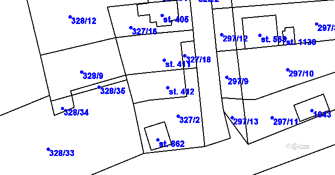 Parcela st. 412 v KÚ Košťany, Katastrální mapa
