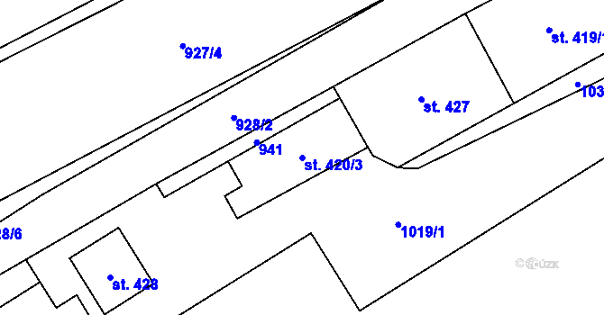 Parcela st. 420/3 v KÚ Košťany, Katastrální mapa